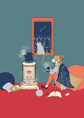 Cozy Winter Night Illustration