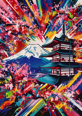 Japanese Pagoda and Mount Fuji