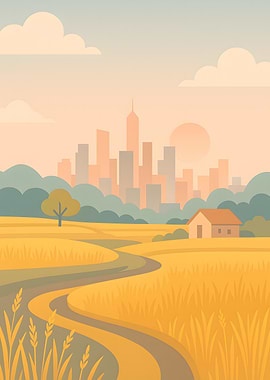 Rural Road to Cityscape Illustration