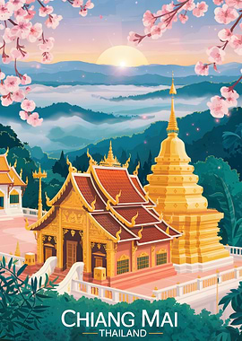 Chiang Mai Thailand Temple Landscape Art