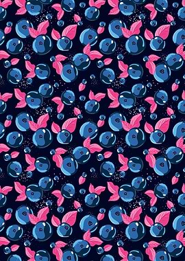 Blueberry and Pink Leaves Pattern