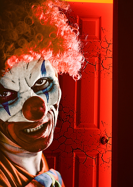 Scary Clown Mask with Red Door