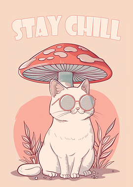 Stay Chill Cat with Mushroom