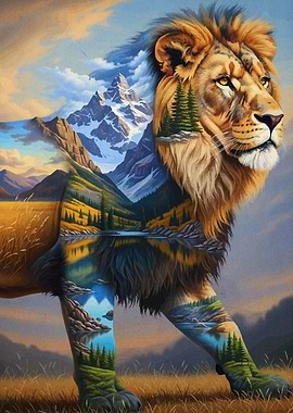 Lion Landscape Double Exposure