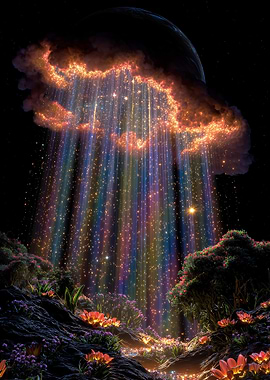 Magical Cloudscape with Rainbow Light