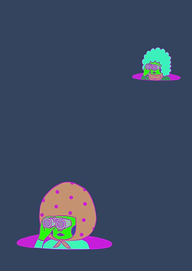 Two figures with binoculars on blue