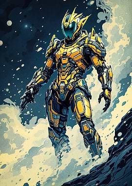 Futuristic Yellow Armored Character Illustration