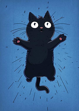 Cartoon Black Cat with Open Arms