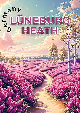 Lüneburg Heath, Germany Scenic Travel Poster