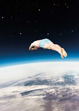 Man Diving into Space over Earth