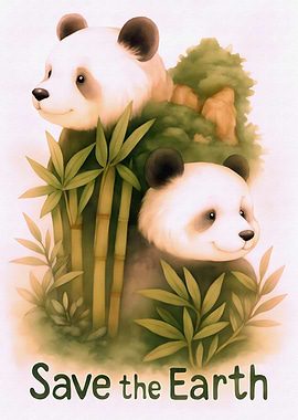 Save the Earth Panda Illustration