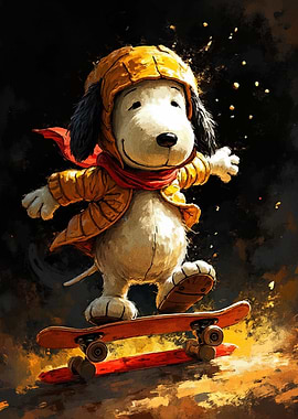 Snoopy skateboarding with style