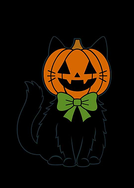 Halloween Cat with Pumpkin Head