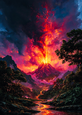 Volcanic Eruption, Fiery Landscape