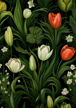 Floral Tulips and Leaves