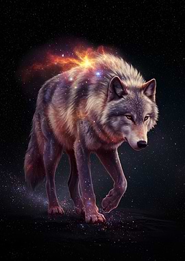 Cosmic Wolf in Starry Night