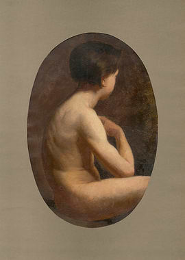 Nude Figure in Oval Frame Painting