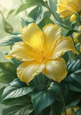 Yellow Flower Blossom with Green Leaves
