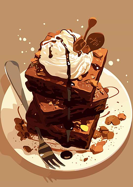 Stacked Brownies with Whipped Cream Illustration