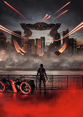 Cyberpunk Cityscape with Futuristic Vehicles