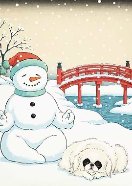 Meditating Snowman Dog Winter