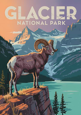 Glacier National Park Ram Illustration