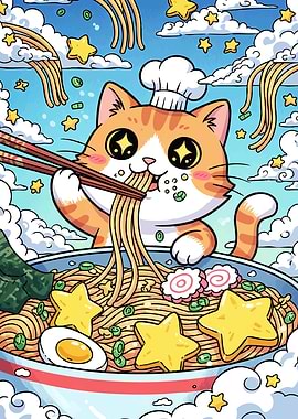 Cat Chef Eating Ramen