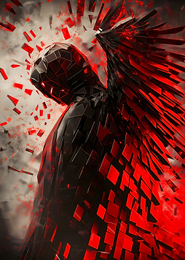 Abstract Geometric Winged Figure in Red and Black