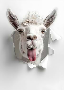 Funny Alpaca Bursting Through Paper