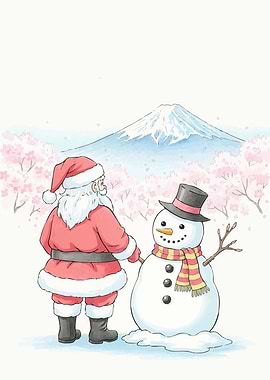 Santa Snowman Mount Fuji