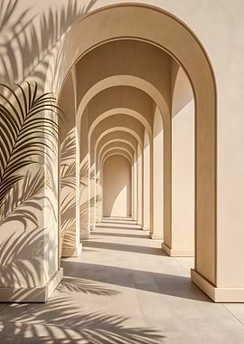 Arched Hallway with Palm Shadows