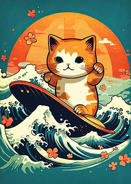 Surfing Cat Illustration