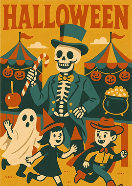Halloween Carnival with Skeleton and Children