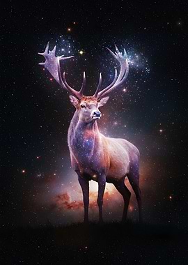 Cosmic Deer in Starry Night