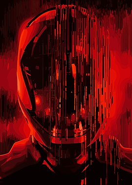 Red Futuristic Helmet Digital Art