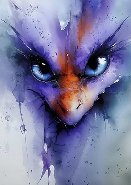 Watercolor Dragon Portrait with Intense Gaze