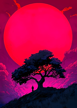 Silhouette under a Pink Moon