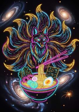 Neon Kitsune Ramen Galaxy Art