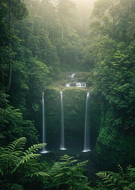 Serene Waterfall in Lush Forest