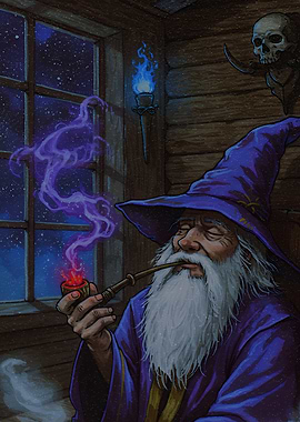 Wizard Smoking Pipe in Cabin