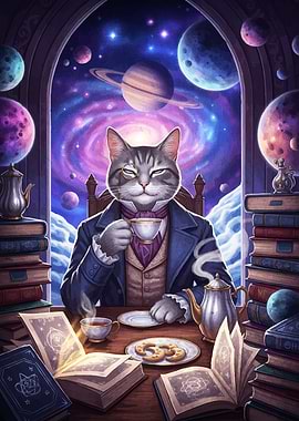 Cosmic Cat Gentleman Tea Time