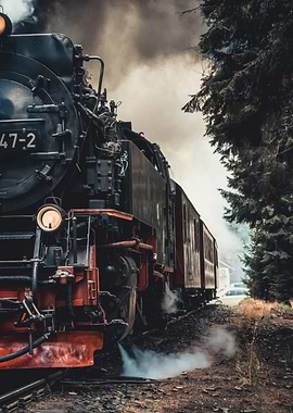 Vintage Steam Train in Forest Setting