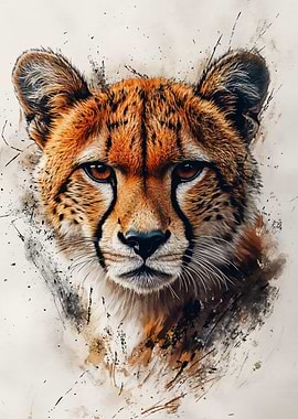 Cheetah Portrait with Watercolor Effect
