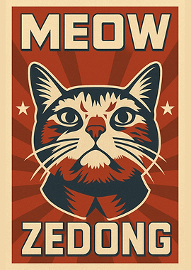 Meow Zedong Cat Propaganda Poster