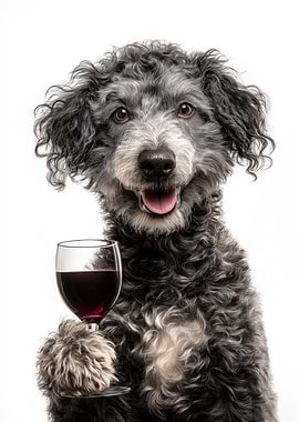 Pumi dog with Wine Glass Portrait