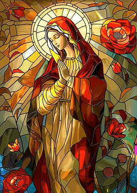 Stained Glass Virgin Mary with Roses