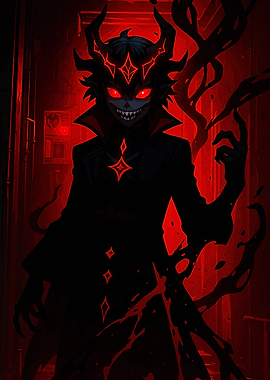 Red Demon with Horns and Evil Grin