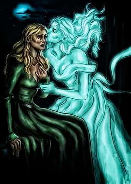 Elf and Ghostly Figure Illustration