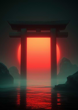 Synthwave Torii Gate Sunset