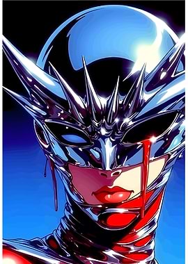 Chrome Masked Woman with Red Tears